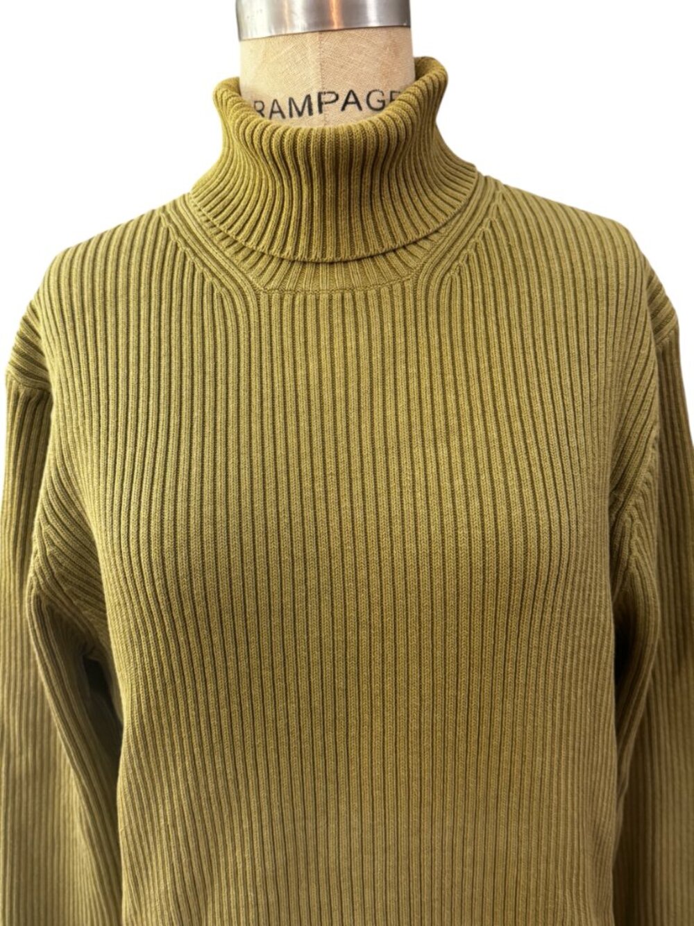 Vintage J.Crew Olive Green Ribbed Turtleneck Sweater Women’s Large Cotton Blend - Picture 3 of 6